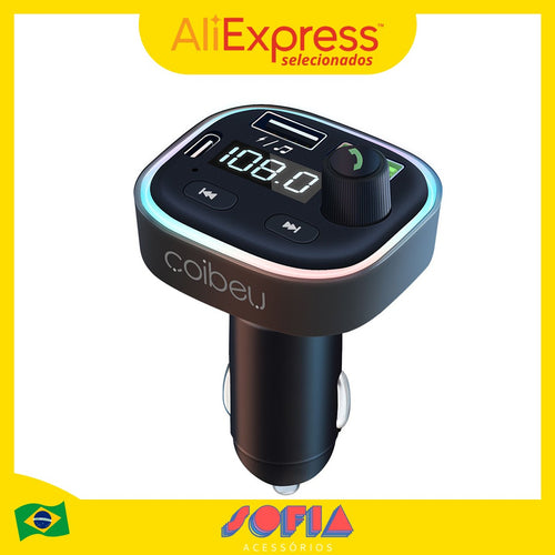 Carregador Veicular Turbo Bluetooth 3.1A 2 Portas USB Transmissor FM Mãos Livres MP3 Player para Carro