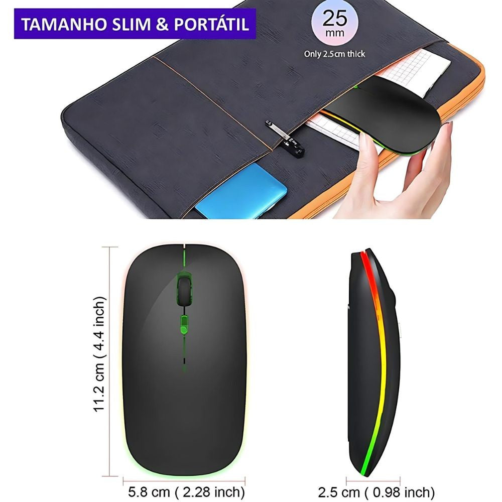 Mouse Wireless Recarregável Led RGB 2.4 Ghz Sem Fio