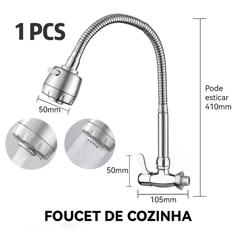 Torneira de Cozinha de Parede Flexível Prata com Cabeça Pulverizadora