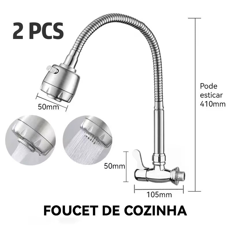 Torneira de Cozinha de Parede Flexível Prata com Cabeça Pulverizadora