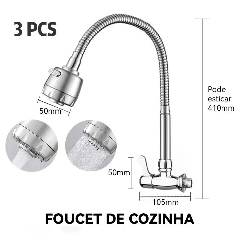 Torneira de Cozinha de Parede Flexível Prata com Cabeça Pulverizadora