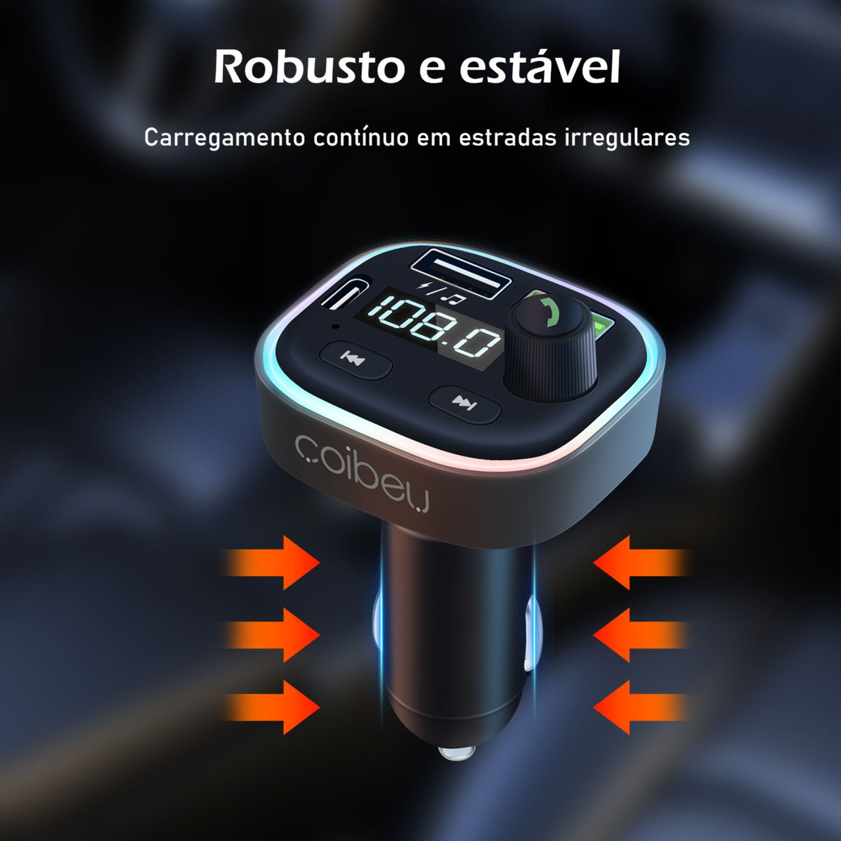 Carregador Veicular Turbo Bluetooth 3.1A 2 Portas USB Transmissor FM Mãos Livres MP3 Player para Carro